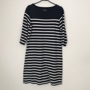 L.L. Bean Mariner 3/4 sleeve Striped Dress