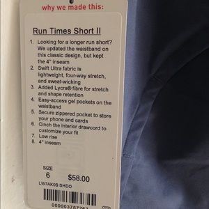 Lululemon Run Times Short II Grey Size 6