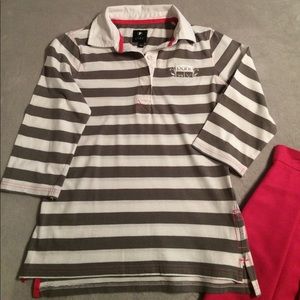 Gray and white striped polo