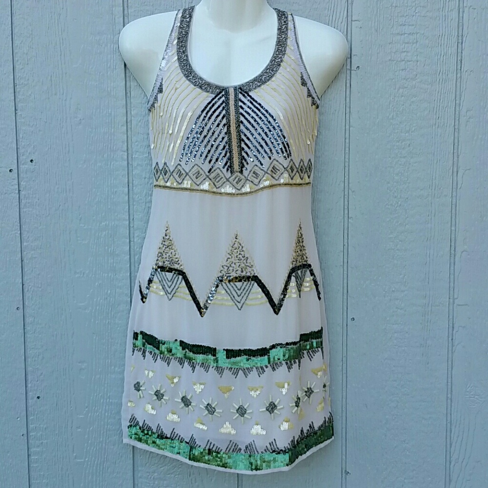 Maya Deluxe Cream Sequin Cocktail Dress - Picture 2 of 6