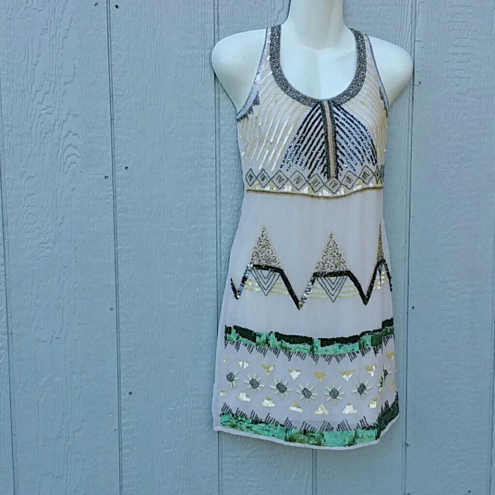 Maya Deluxe Cream Sequin Cocktail Dress - Picture 1 of 6