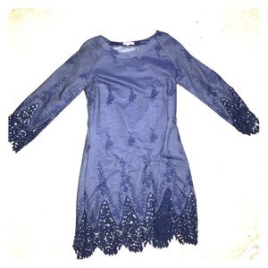 Blue denim and black lace dress