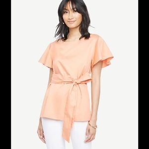 Ann Taylor  Short Sleeve Tie-Waist Poplin Top