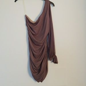 One-shouldered taupe bodycon homecoming dress