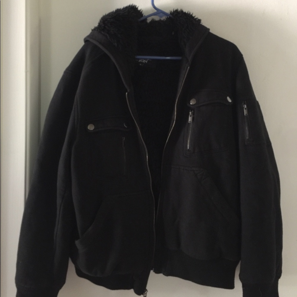Hooded jacket with faux fur
