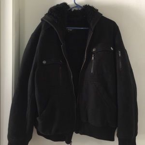 Hooded jacket with faux fur