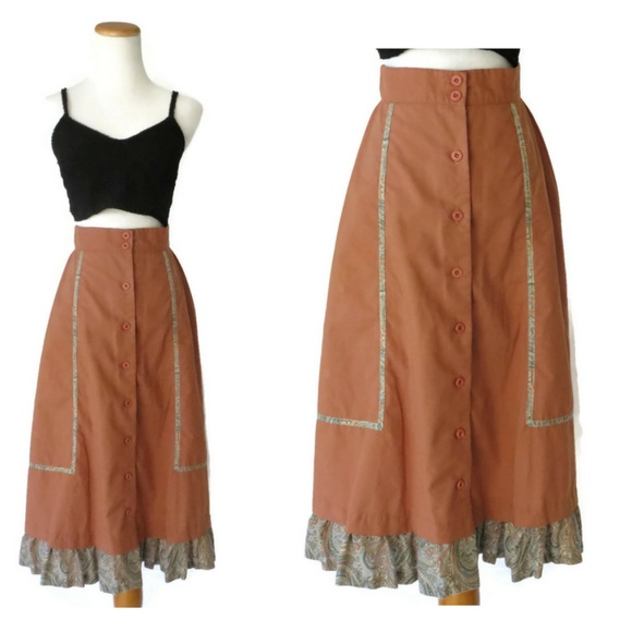 vintage Dresses & Skirts - Vintage Boho Paisley Prairie Skirt