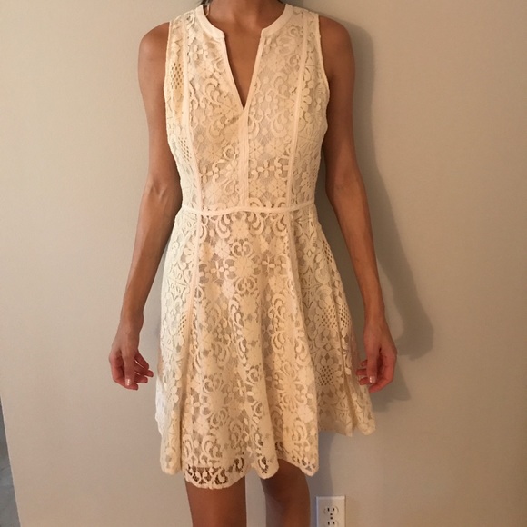 knee length dresses for ladies Lauren Conrad Yellow Lace Flared Dress  Recycled Threads
