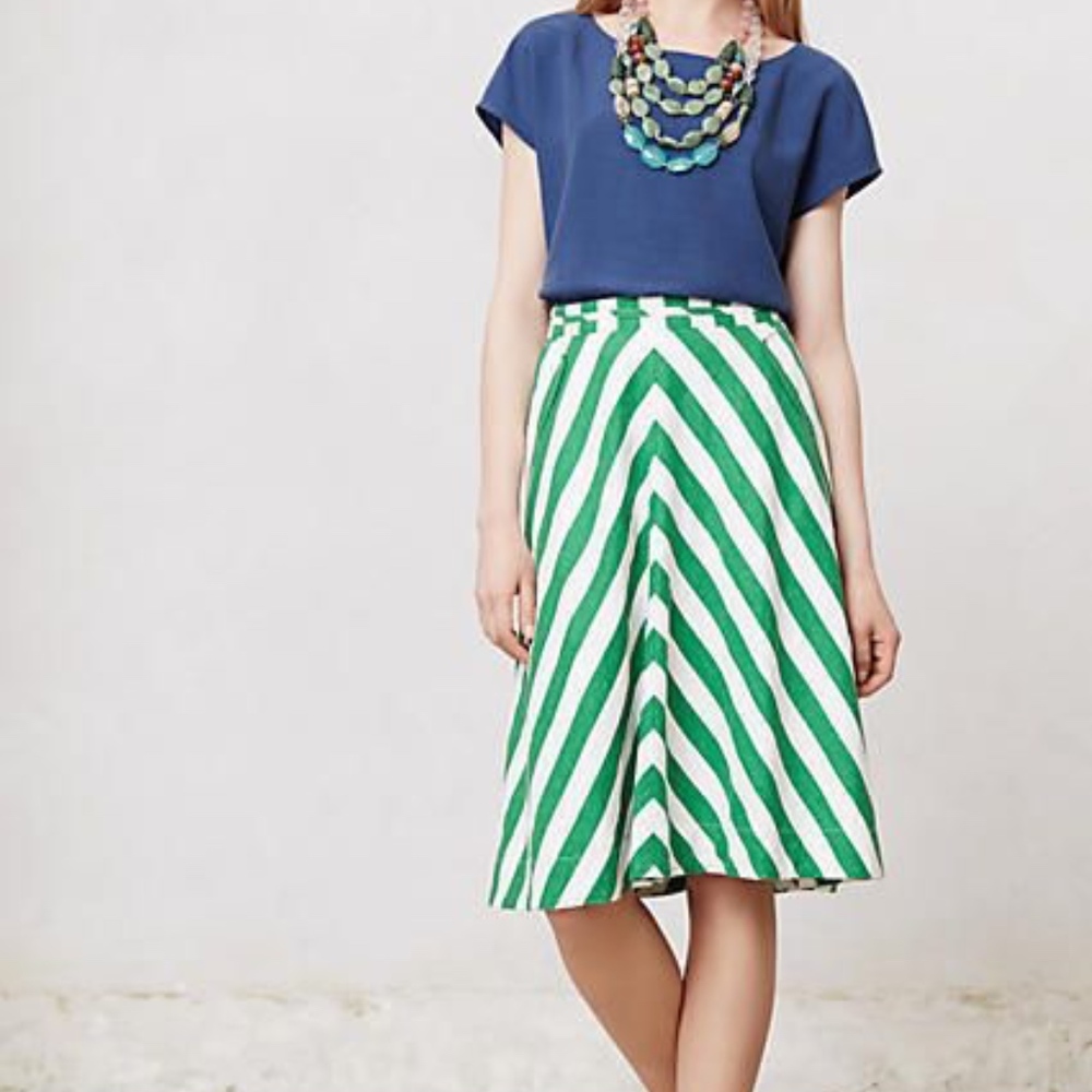 Anthropologie "Postmark" Green Chevron Skirt 4 S