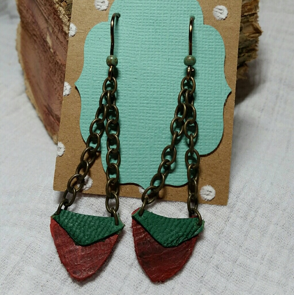 Leather & Chain Dangle Earrings