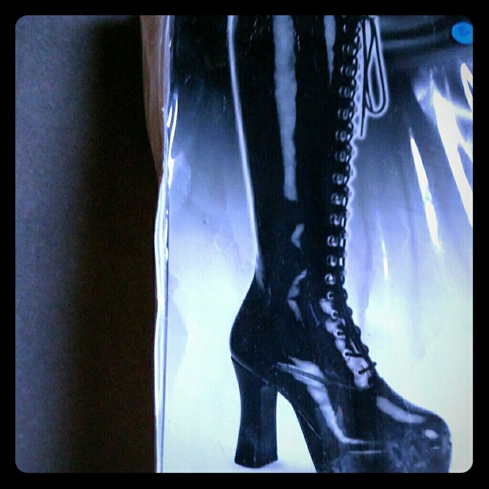 Black patent leather lace up platform boots