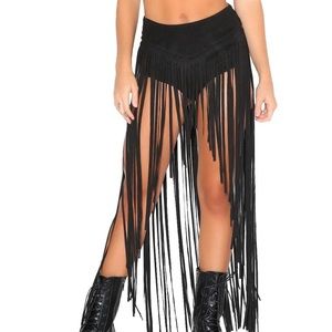 IHeartRaves Fringe Suede Skort