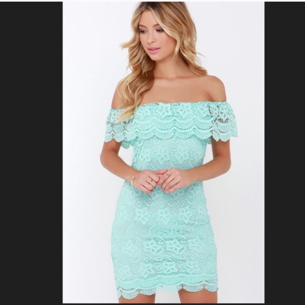 Mint Green Off the Shoulder Lace Dress