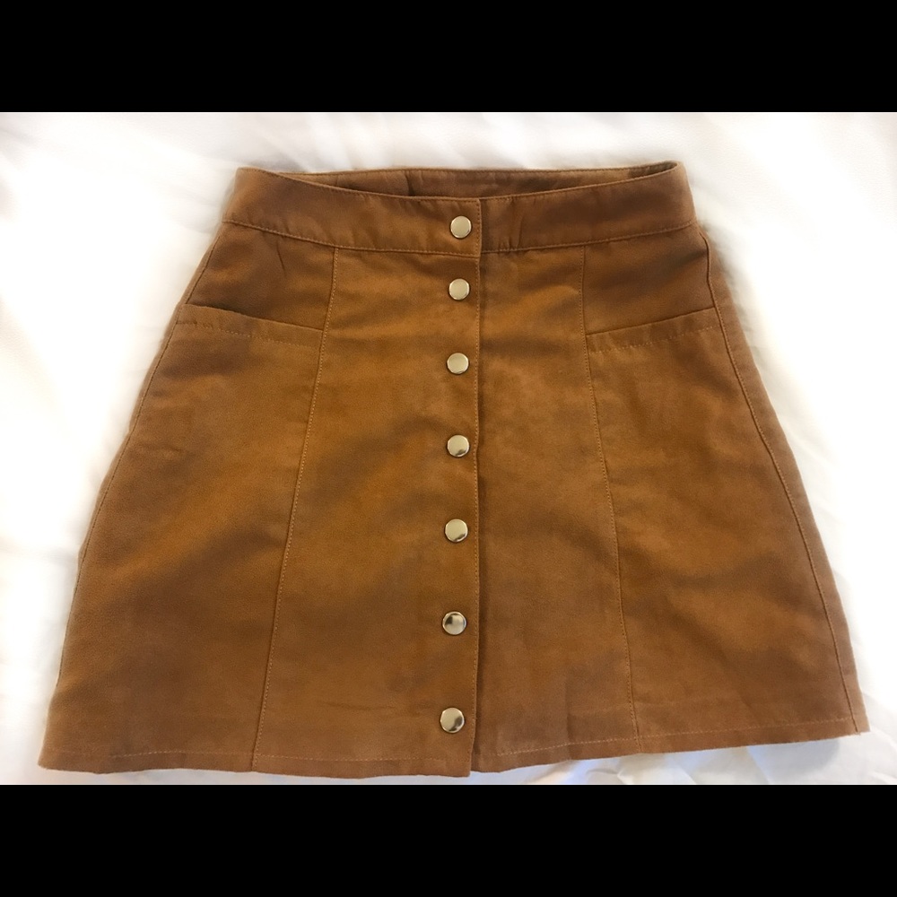 Camel suede mini button front  skirt