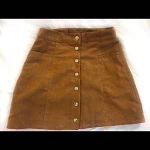 Camel suede mini button front  skirt