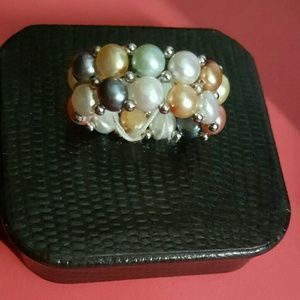 LEE SANDS FRESH WATER  PEARLS MULTI COLOR RING .