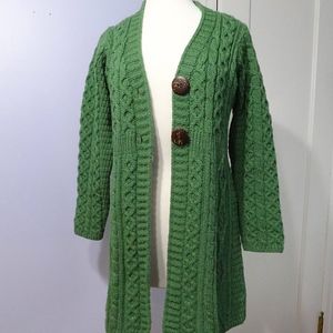 Irish Green Merino Wool Sweater Coat, Small