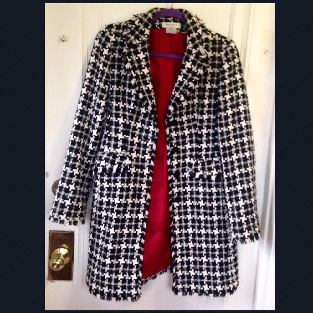 Nine West Frayed Houndstooth Coat