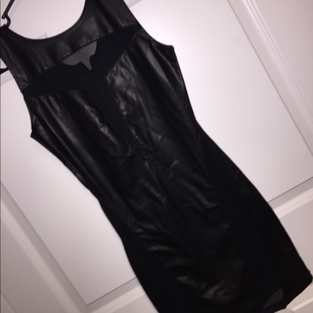 Sexy Black Mesh Leather Look Mini Dress!!