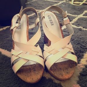 White strappy wedges