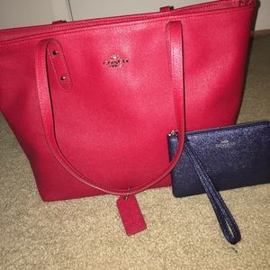 COACH Red City Zip Tote with Wristlet
