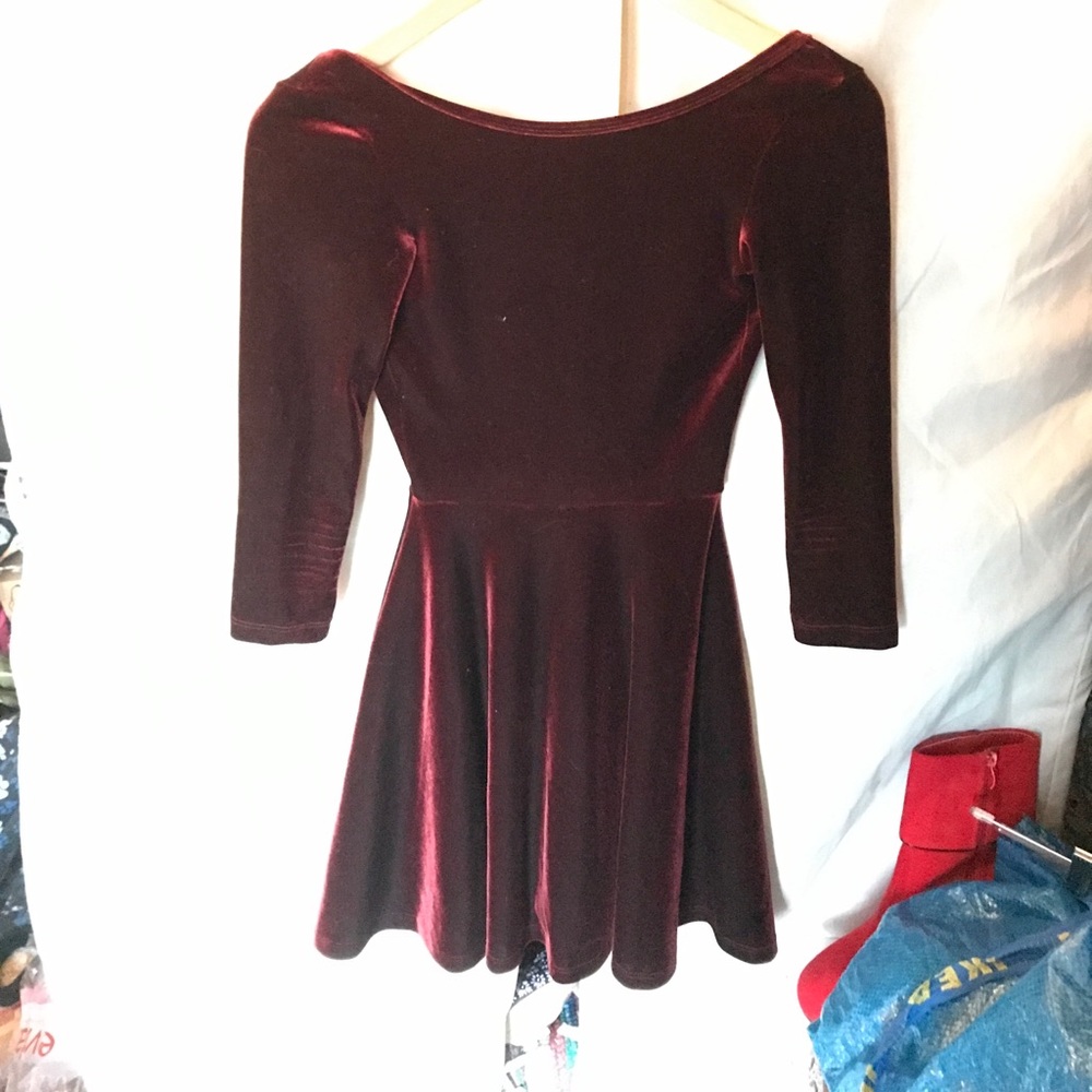 Red velvet backless skater dress