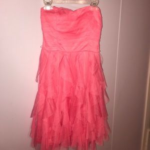 Pink ruffled strapless short dress