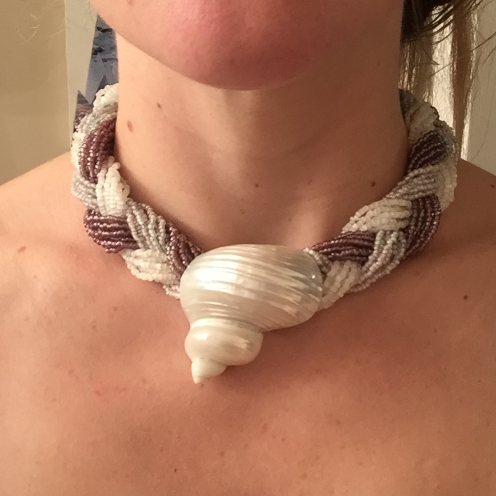Vintage braided bead seashell necklace