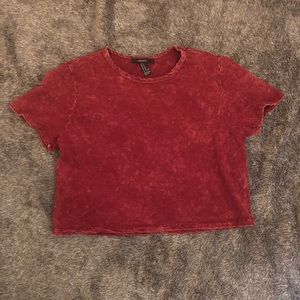 F21 Red / Maroon Acid awash Boxy Crop Tee