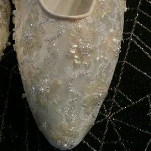 Stunning lace and pearl mules, vintage, hand sewn