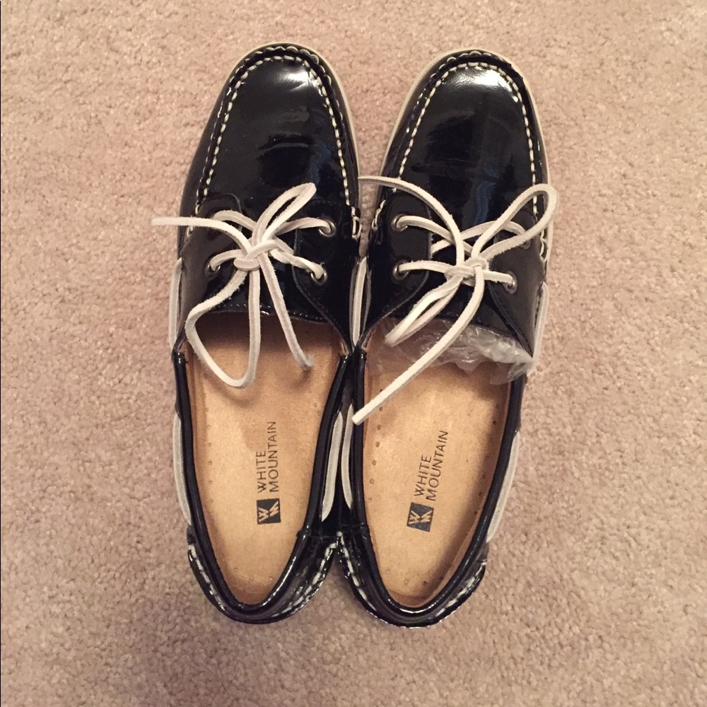Black Patent Leather and white Boat Shoes