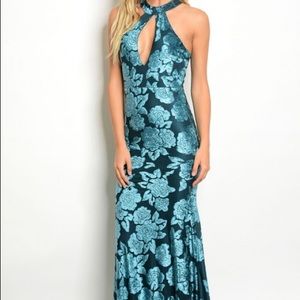 Teal Floral Formal Maxi Dress