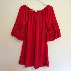 Red boho flower lace sleeves top 🌹