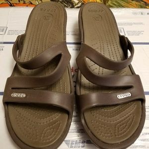 Crocs brown slip on sandals W-12