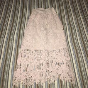pink embroidered midi skirt