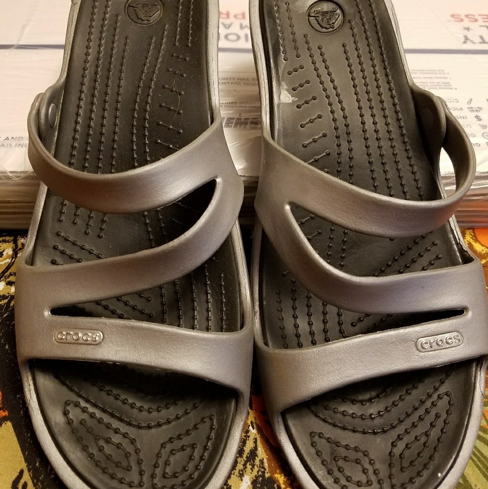Crocs silver slip on sandals W-12