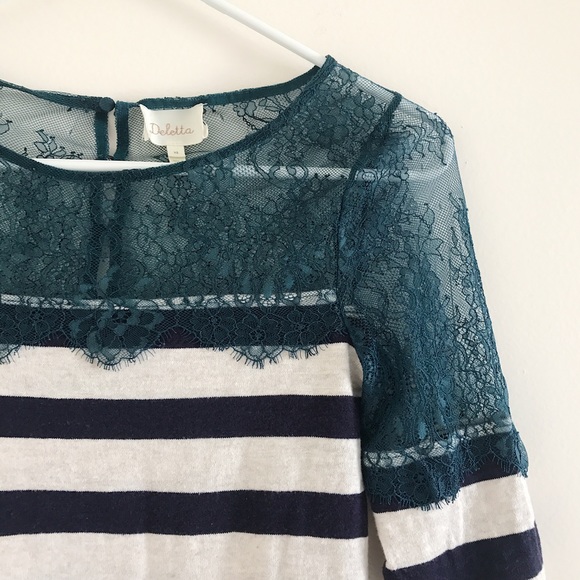 NWOT Anthropologie Lace Striped Blouse - Picture 3 of 8