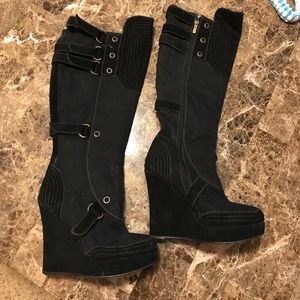 Wedge knee high boots