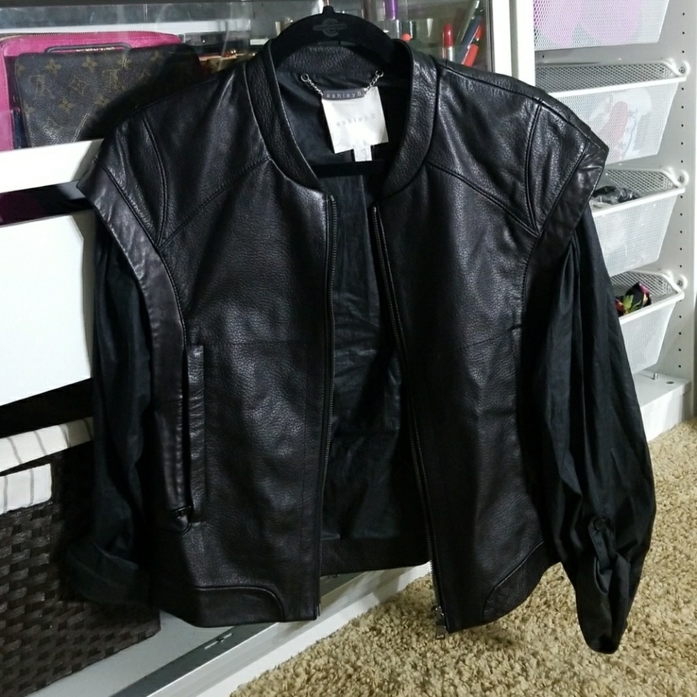 Ashley B leather jacket with windbreaker sleeves