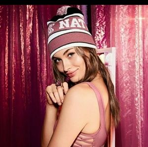 Victoria Secret Pink Pink Nation Beanie Hat Pom
