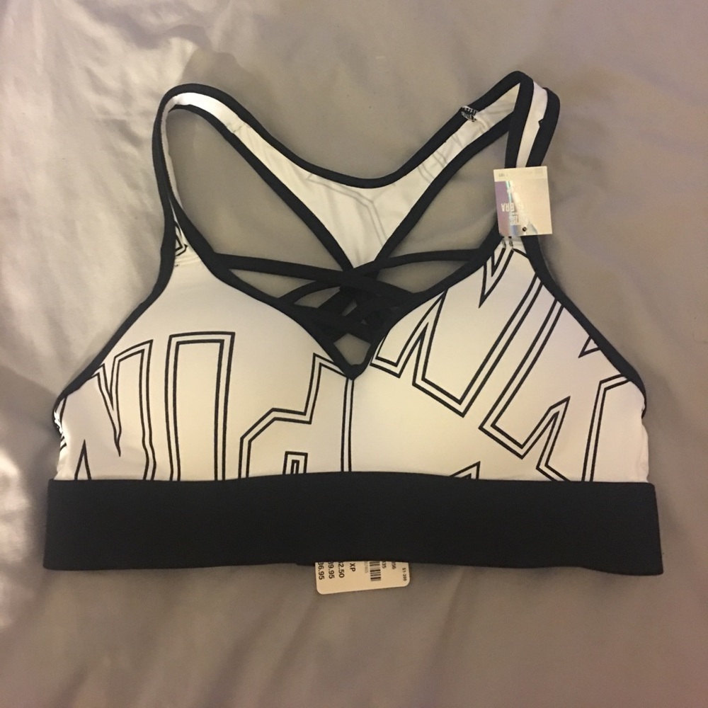 White and Black PINK Sports Bra