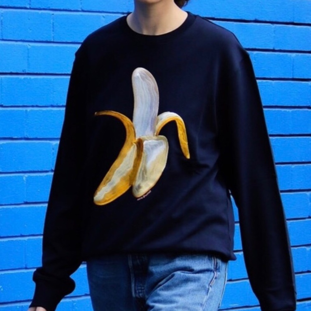 Acne studios yellow banana embroidered   sweater .