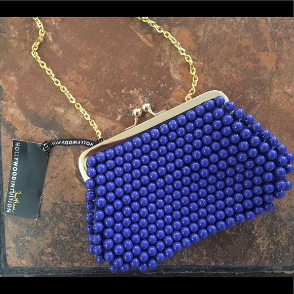 Beaded royal blue & gold  purse - Picture 1 of 5