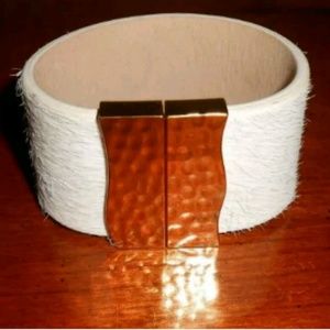 Rustic Cuff White Pony Hair Over Leather
