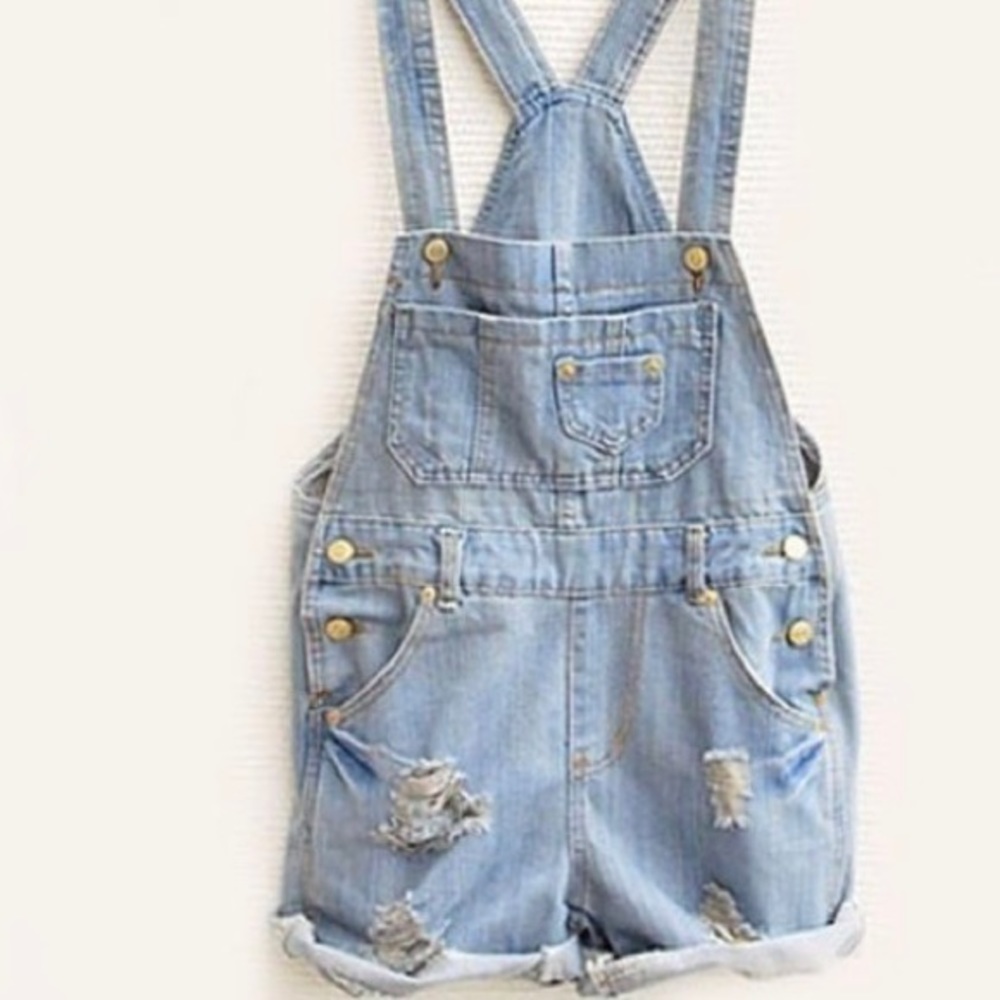 Denim overall ripped shorts
