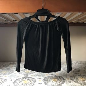 Harper Choker Neck Ribbed Off Shoulder Long Sleeve