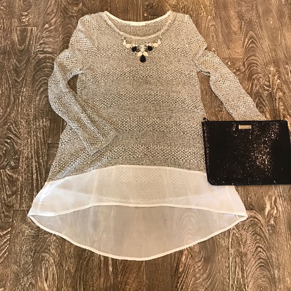 Lush Grey Sweater with Chiffon Layer