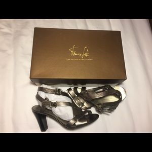 Franco Sarto 3" ankle strap metallic heals