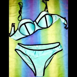 Light Blue Neoprene Triangle Style Bikini Set