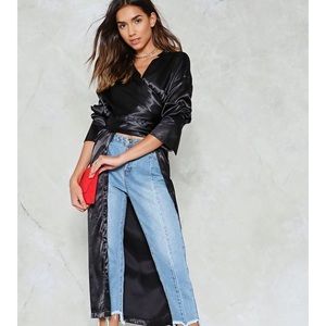 Oversized button up satin shirt